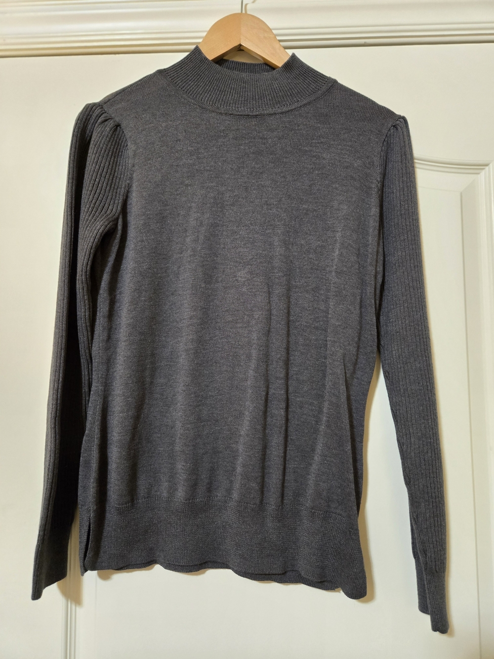 Belle by Kim Gravel Charcoal Rib-Sleeve Turtleneck Sweater Cozy Fall Layering